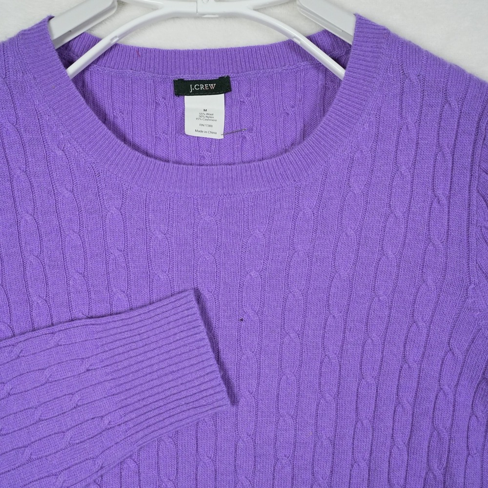 J.Crew Purple Wool Cashmere Blend Cable Knit Crewneck Sweater Womens Medium READ